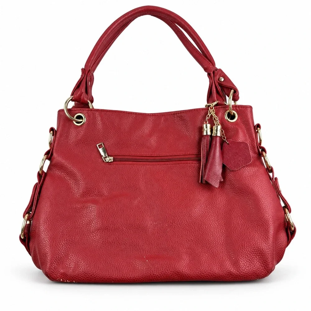 Vintage Y2K Red Pebbled Vegan Leather Hobo Slouchy Shoulder Bag Purse